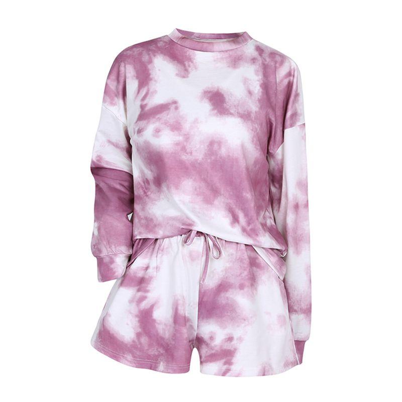 Women Tie-dye Casual Loungewear Long Sleeve Top and Shorts