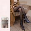 Autumn Winter Women's Fake Sheer Flesh Thickened See-Through Fleece Lined High Waist Black Pantyhose with Letter Print Bare Leg Effect