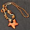 JMXD-Bohemian, Vintage Fashion Long Wooden Starfish Pendant Necklace, Accessories for Men and Women