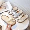 Toddler Girls Slippers Outdoors Korean Style Big Bow Kids Princess Shoes Soft Sole 2025 Summer New Children Sandals Solid Color
