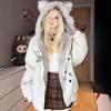 American Retro Cute Plush Ears Fur Collar Cotton Clothes Women's Autumn and Winter Loose Thickened Warm Hooded Cotton Coat