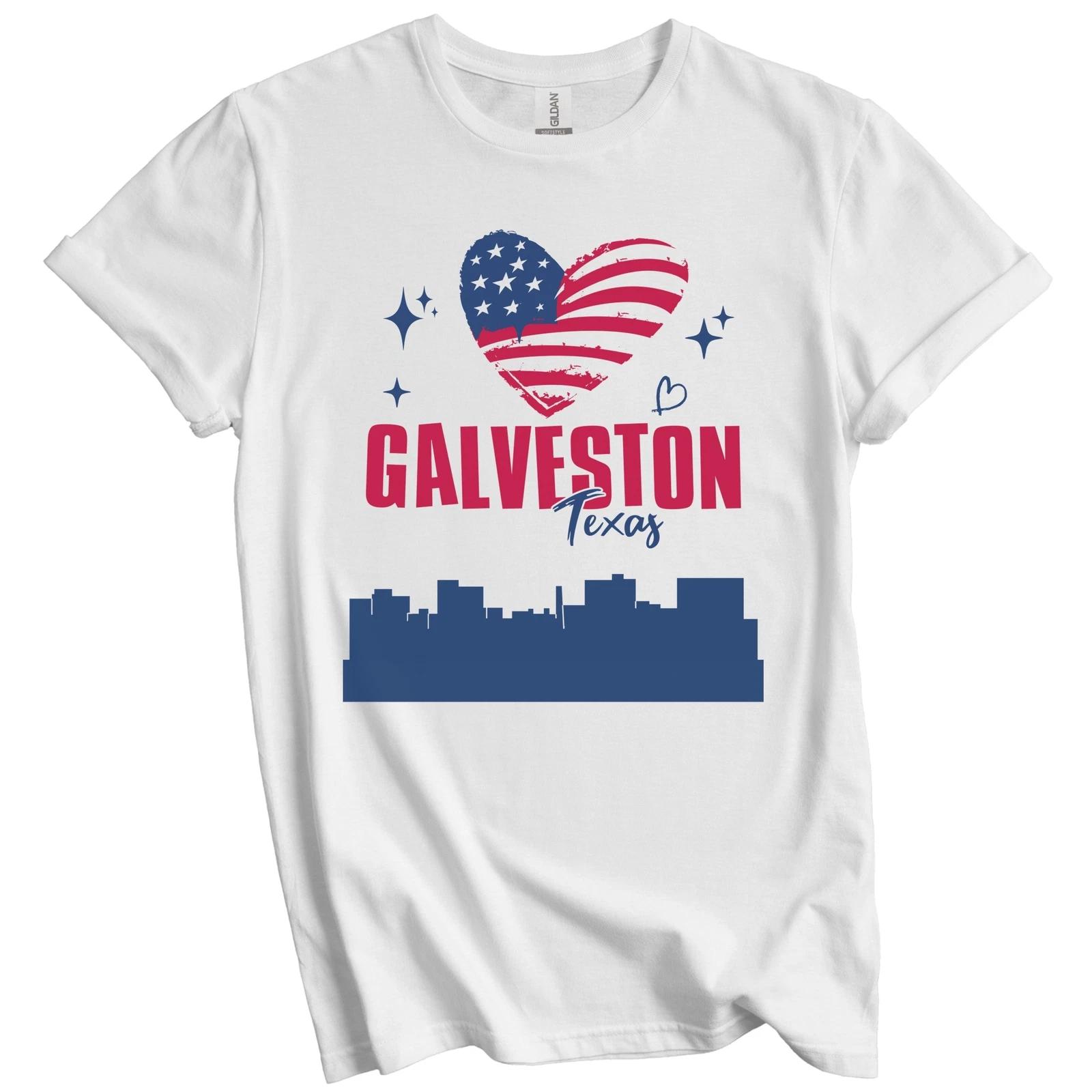 Galveston Texas Skyline American Flag Heart 4th of July T-Shirt 3XL