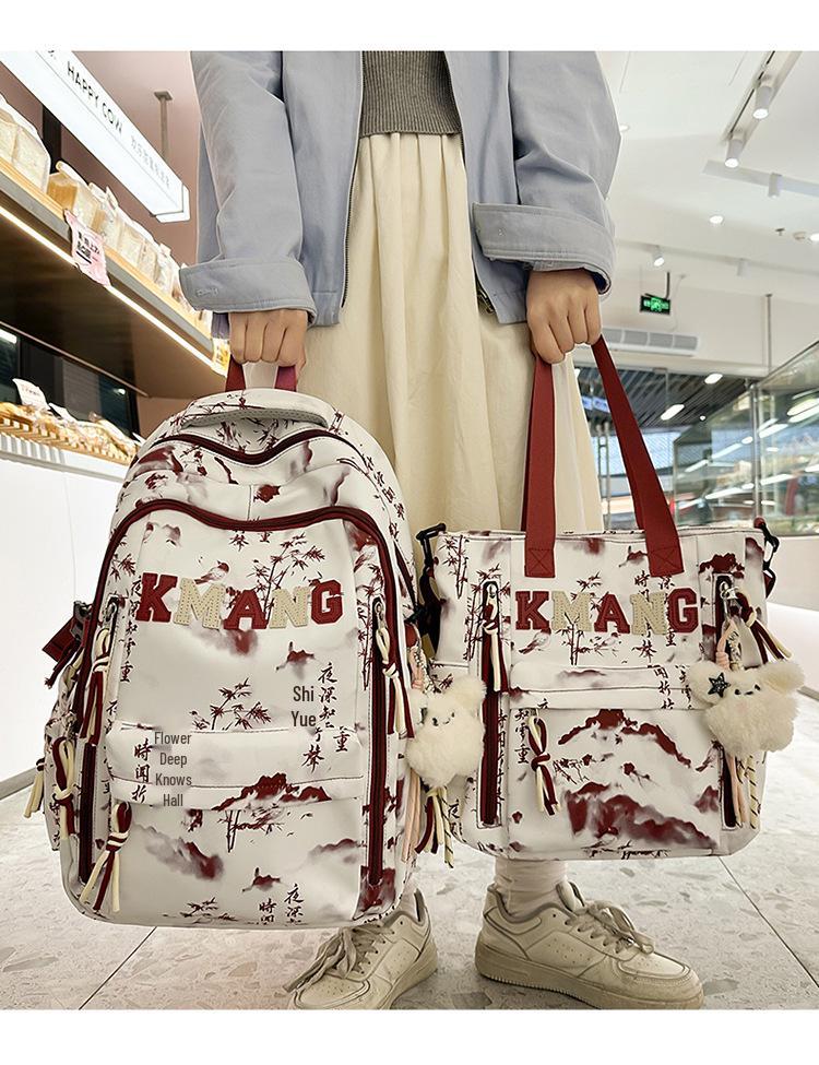Chinese Ink Wash Backpack, Large Capacity for Students: Ideal for Girls, Boys, and College Use