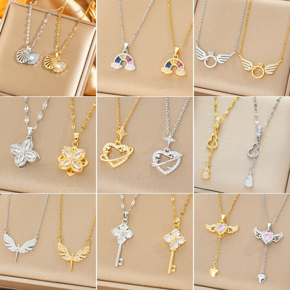 Titanium Steel Necklace For Women Elegant Simple Fashion Zircon Collarbone Chain Light Luxury Niche Jewelry