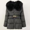 OFTBUY Winter Jacket Women Natural Real Raccoon Fur Collar Belt Thick Warm Duck Down Coat Detachable Outerwear Streetwear Casual