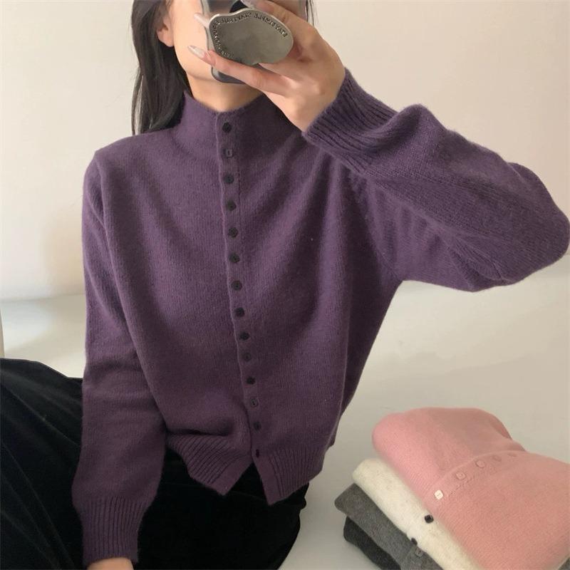 

Autumn and winter new loose lazy wind knitted cardigan top women s fashion casual versatile sweater jacket one size fits all фиолетовый