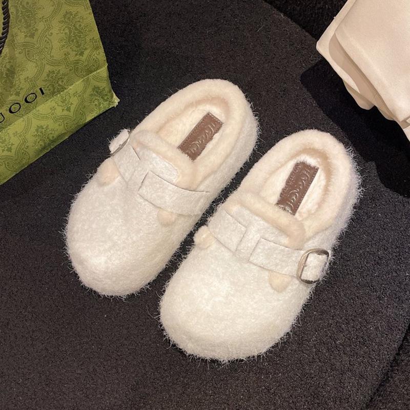 Warm flat-bottomed temperament one-pedal thickened child white fashionable winter cotton shoes women's new velvet