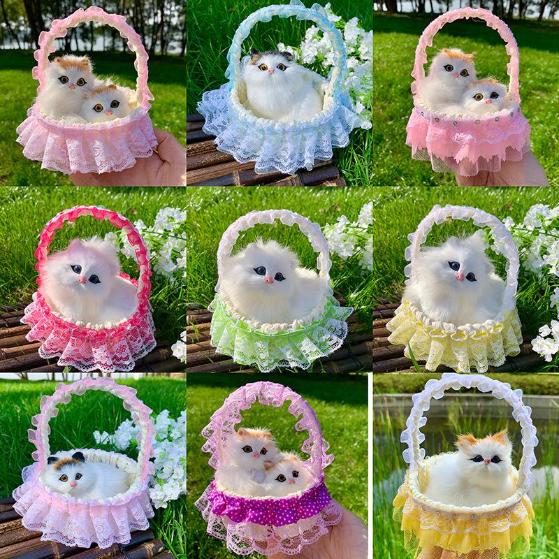 Realistic Meowing Kitten Flower Basket Doll - 2024 New Style for Girls and Kids.