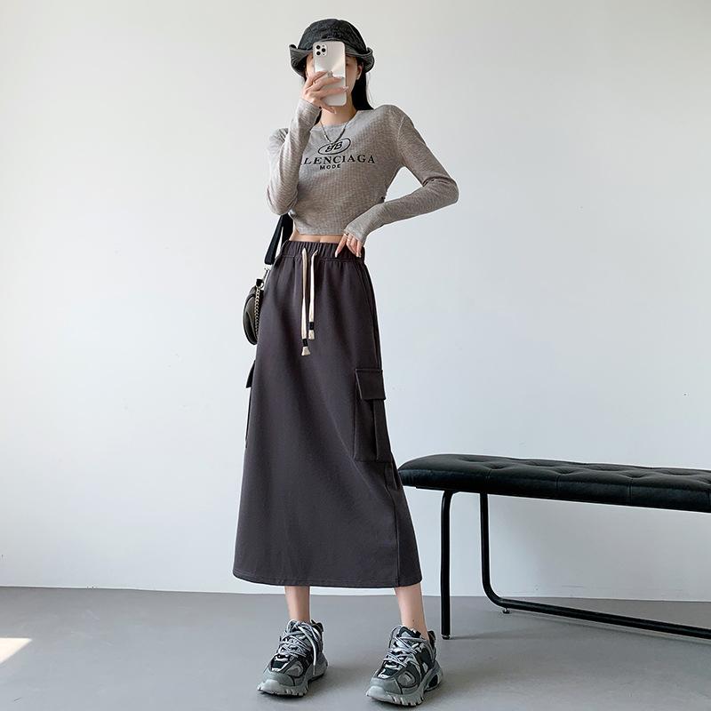 Spring and Autumn Drawstring Culottes High Waist and Thin Versatile Hip-wrapped Split Skirt Loose Skirt