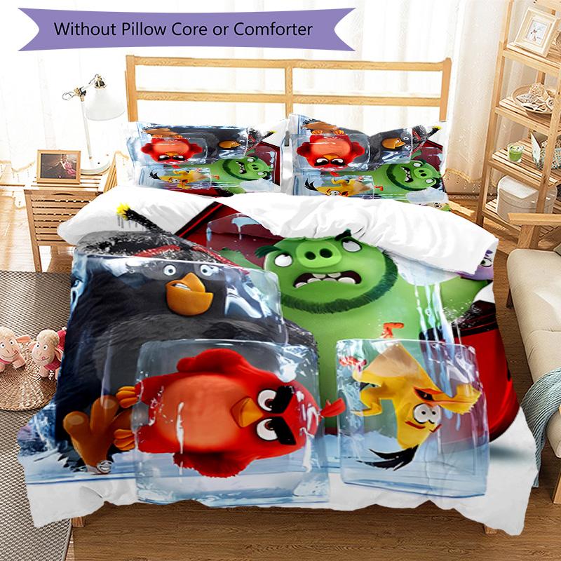 3pcs angry Birds pattern bedding set duvet cover set includes duvet cover &pillowcases, perfect all season bedroom decoration & gift