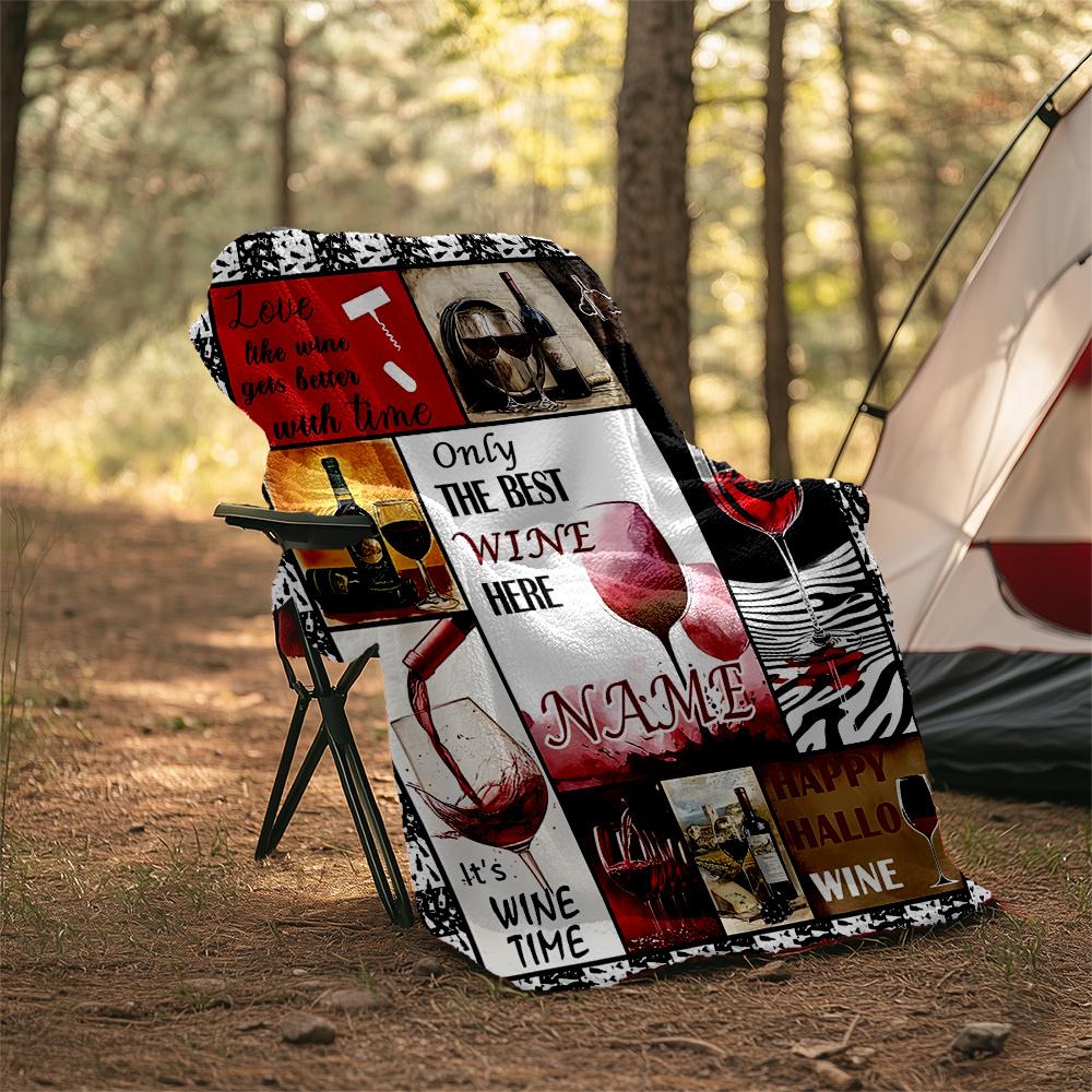 Wine Time Celebration Happiness Cheers Enjoyment Customizable Outdoor Blanket Customize Text Soft Warm Cozy For Picnics Outdoor Travel And Camping