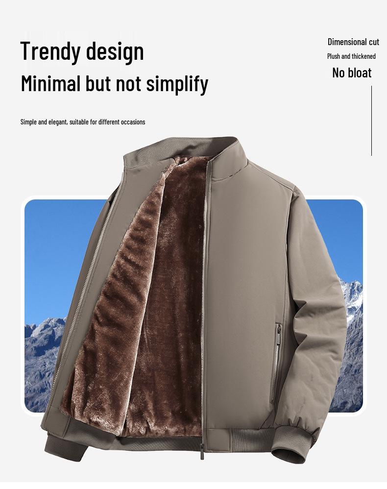 Men's Warm Velvet Jacket, Stand Collar, Versatile for All Ages, Casual Fit for Autumn & Winter