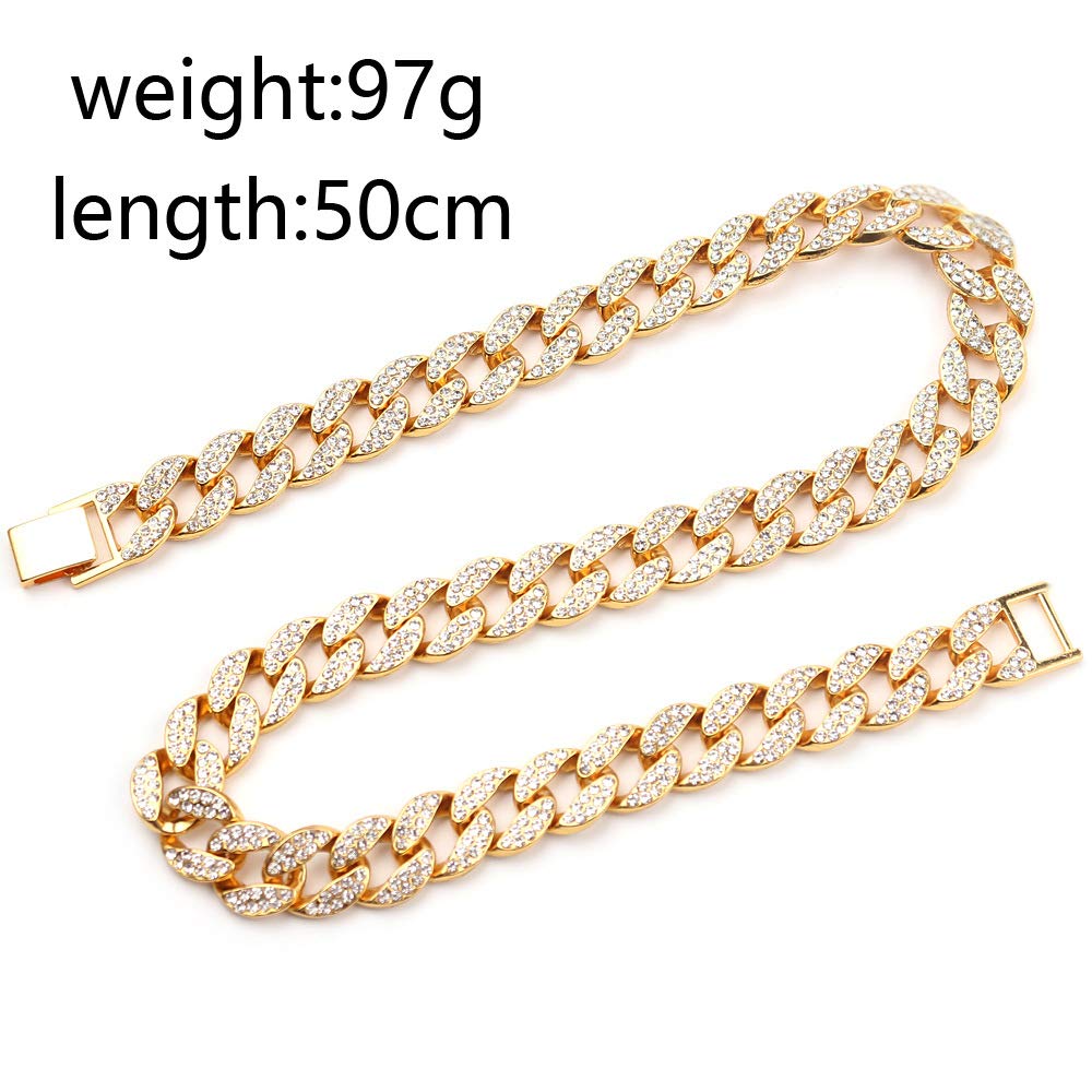 [Rockyu] Men's Necklace with Zirconia, Cuban Chain, Silver, Gold (18K), CZ Diamond, 14mm Wide, Thick, Cool, Hip Hop, Street Style Jewelry (50, Silver)