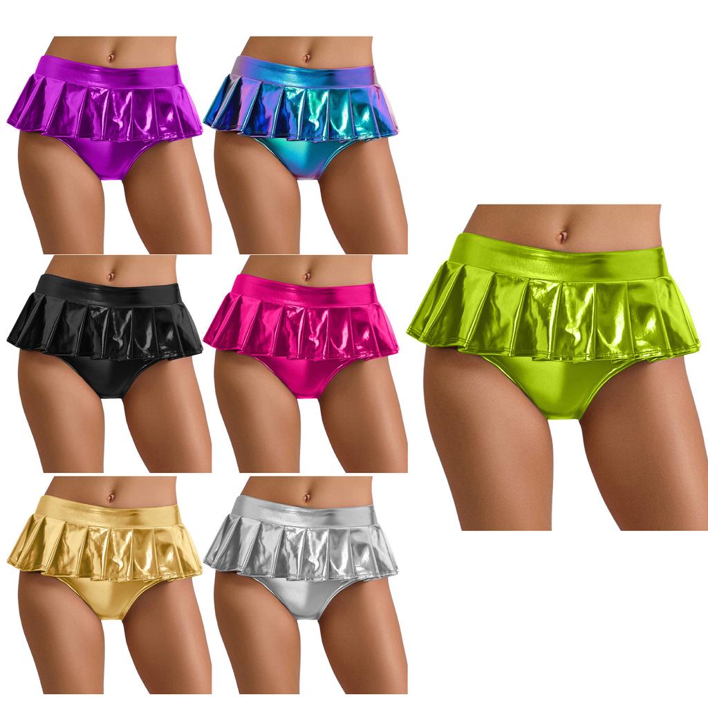 Dámské metalické lesklé mikro mini plisované culottes sukně Rave párty mikro šortky