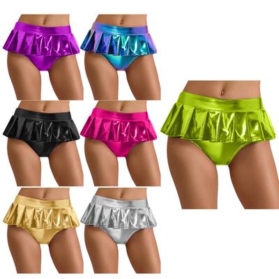 Womens Metallic Shiny Micro Mini Pleated Culottes Skirt Rave Party Micro Shorts