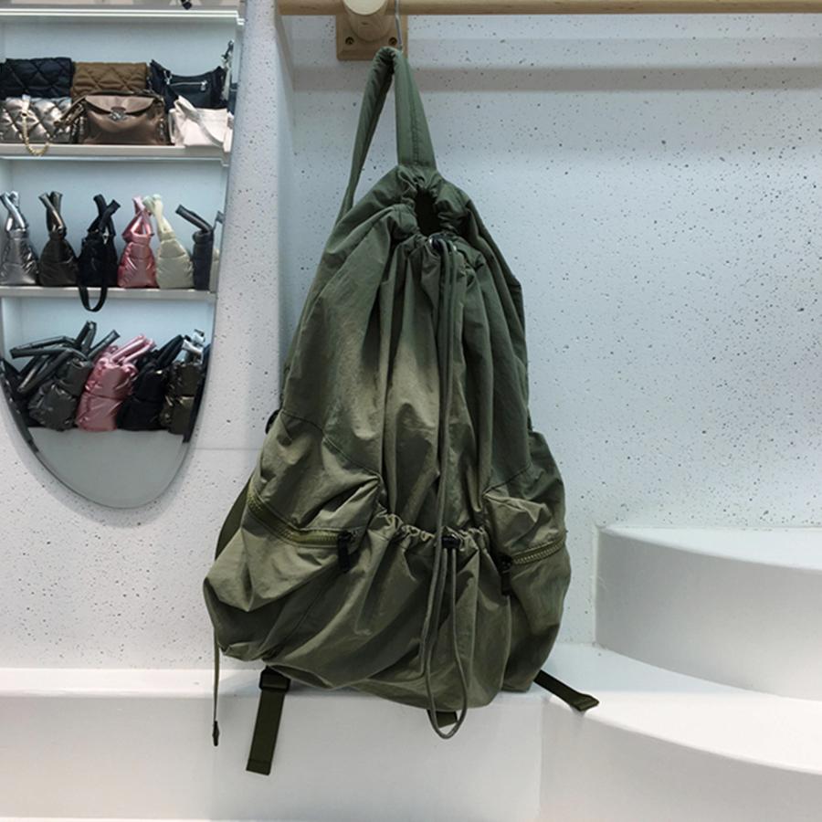 Lässiger Kordelzug Rucksack Damen Große Kapazität Mode High School Schüler Falten Schultasche Stofftasche Koreanischer Reise Rucksack Sac
