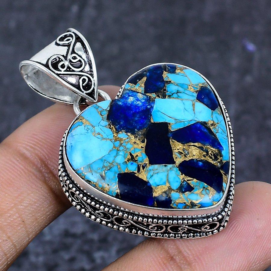 Natural Spiny Oyster Gemstone 925 Sterling Silver Jewelry Pendant 1.85" ETC-13856