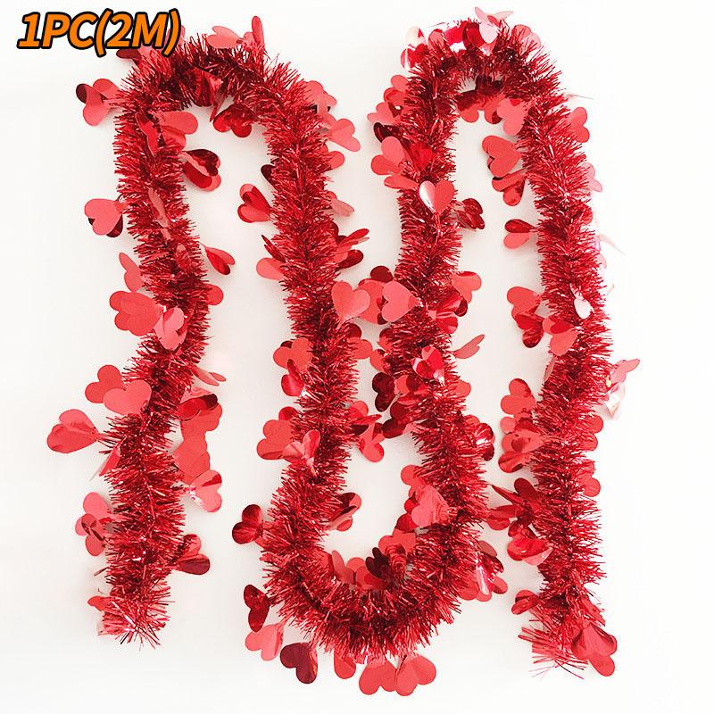2m Artificial Valentine s Day Heart-shaped Vine - Festival Decoration Artificial Flower - Red Heart-shaped Hanging Ribbon