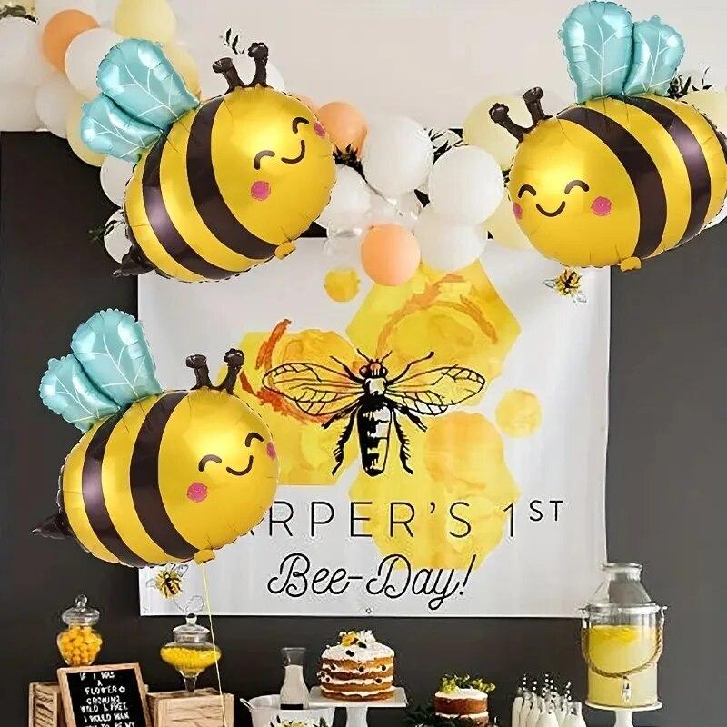 3Pcs Cute Bee Balloon Set Birthday Party Scene Arrangement Cartoon Animal Aluminum Film Balloons Festive Decoration Photo Props