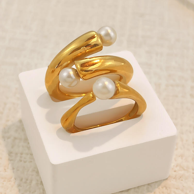 Stainless Steel Imitation Pearl Rings for Women Men Vintage Geometric Irregular Opening Rings Fashion Design Jewelry Accessories