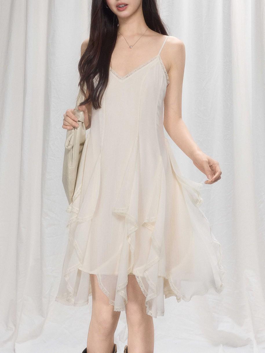 

Er Yang Romantic Lace Trim Camisole Dress - Women s Irregular Chiffon Skirt Medium