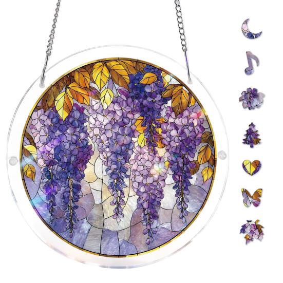 Acrylic Puzzle Suncatcher, Stained Glass Window Hanging Ornament with Double-side UV Printed Design, Colorful DIY Jigsaw Puzzle Suncatcher