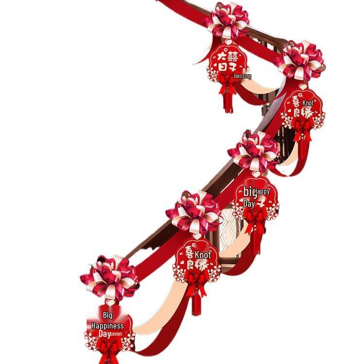 Creative Wedding Stair and Escalator Decoration Set with Ribbons and Flowers