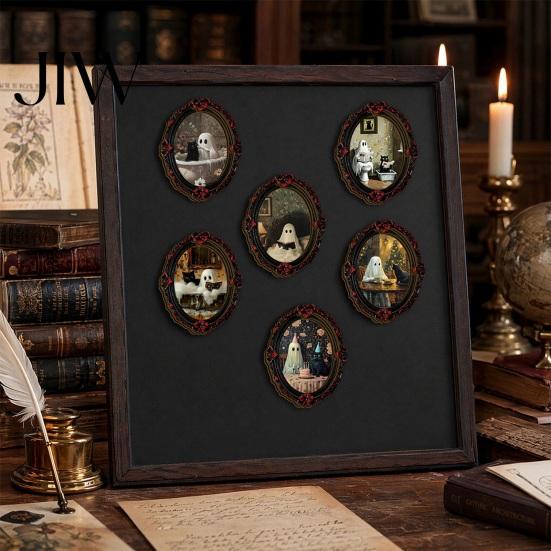 Scratch Resistant Fridge Decor Halloween Ghost Refrigerator Magnet, Retro Gothic Magnets, Oval Picture Frame Magnetic Stickers for Kitchen