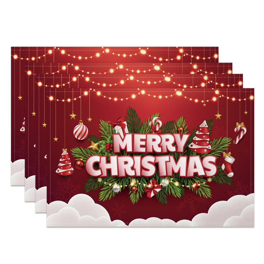 Christmas Placemats Santa Claus Milu deer Xmas tree Home Winter Table Seasonal Merry Christmas Family Party Restaurant Decor