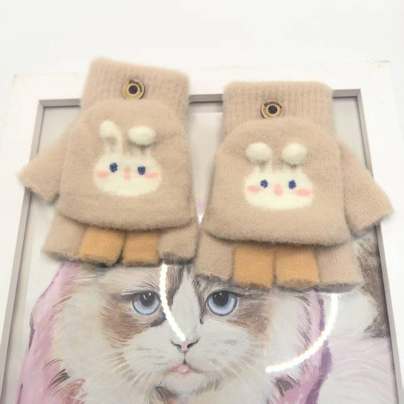 

Children s gloves cute strawberry flip autumn and winter warm knitted thickened children s flip cartoon gloves writing gloves