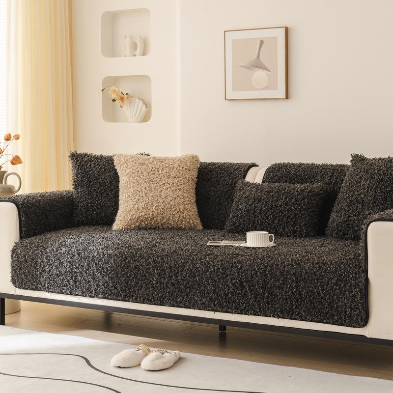 Teddy Fleece Sofa Cushion Autumn And Winter Plush Seat Cushion Winter  New Light Leather Sofa Cover Luxury Thickened Cover Towel