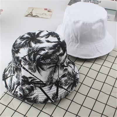 Popular Canvas Bucket Hat Men and Women Tide Print Coconut Tree Double-sided Pot Hat Outdoor Travel Visor