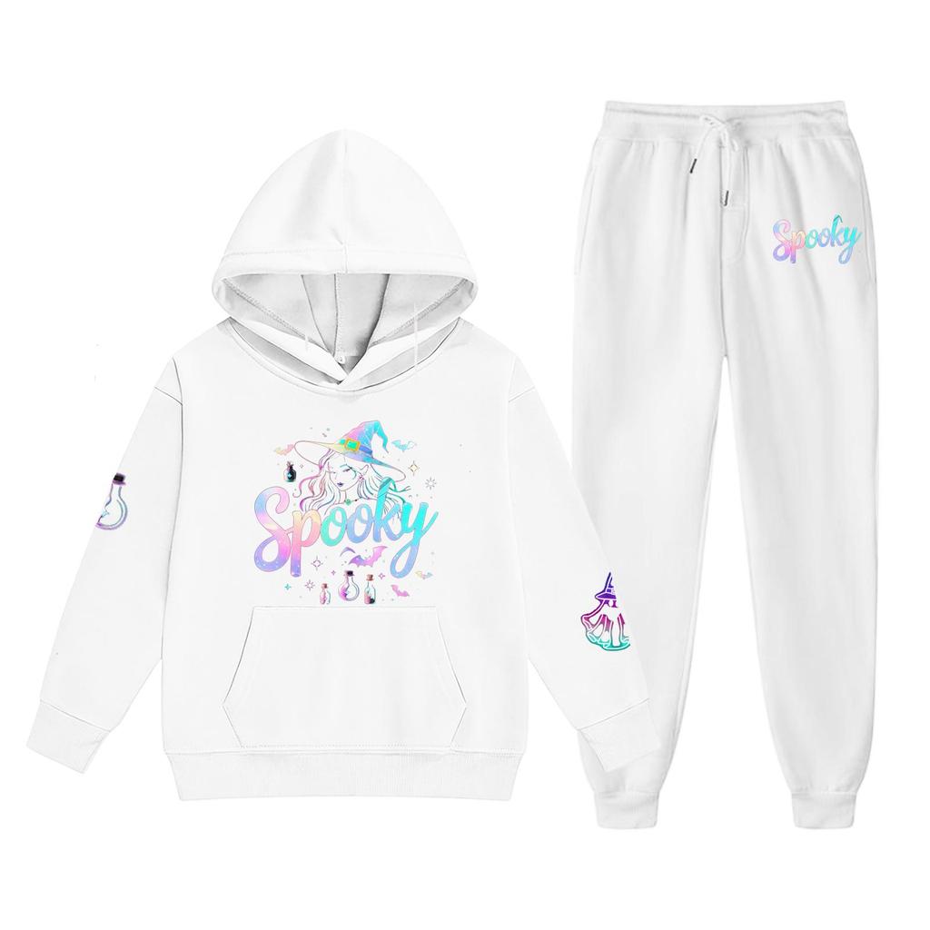 Kids Halloween Print Hoodie and Pants Set for Boys and Girls