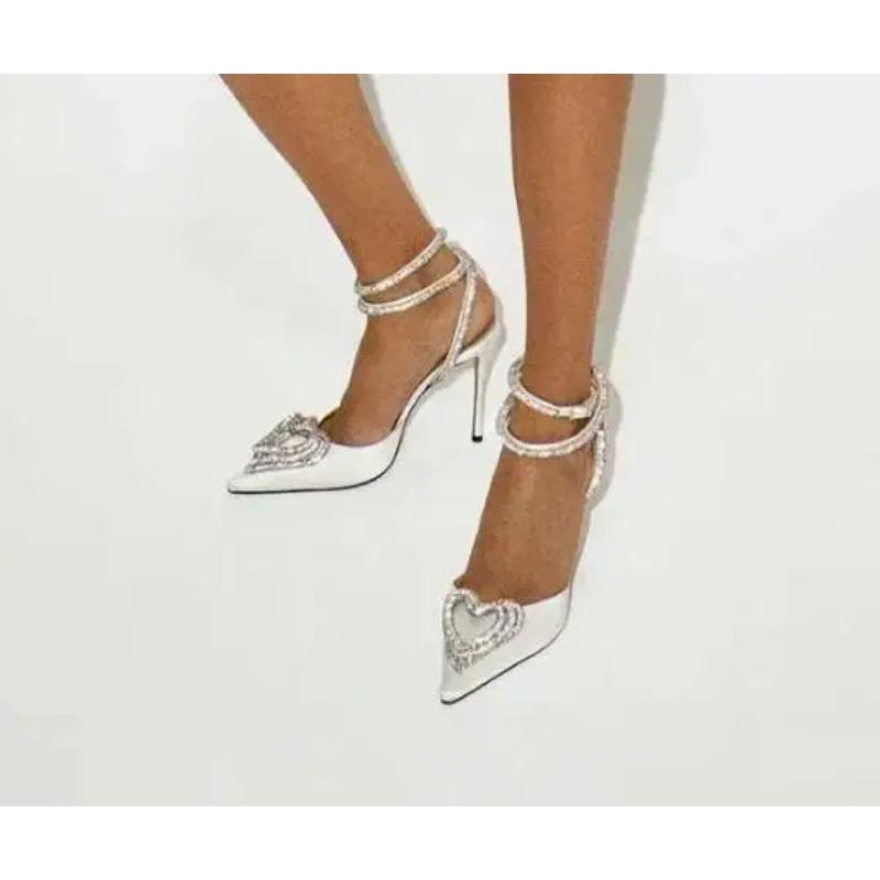NUOVO Stile Passerella Glitter Strass Scarpe da Donna Décolleté Cristallo Forma di Cuore Fibbia Estate Donna Tacchi Alti Festa Moda Scarpe da Ballo