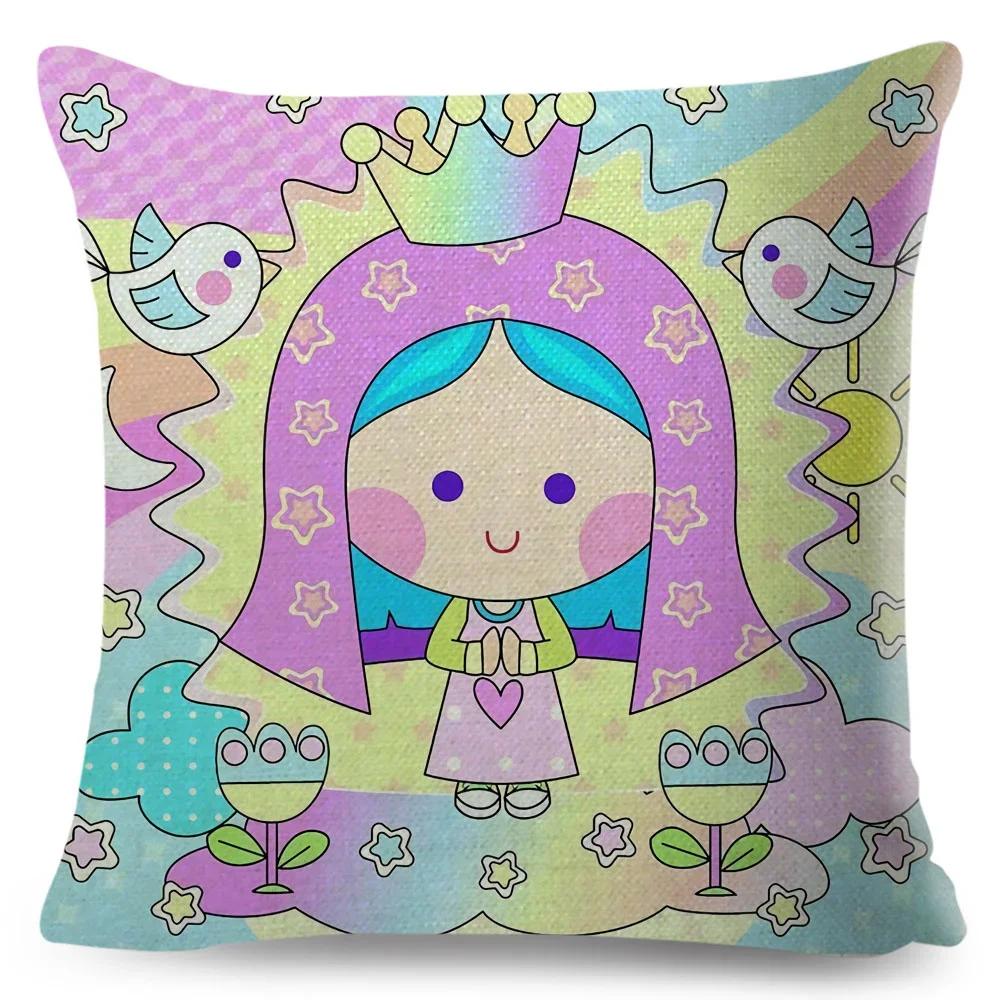 

Blessed Virgin Mary Art Pillowcase Decor Cute Cartoon Girl Print Cushion Cover for Sofa Home Children Room Polyester Pillow Case 66x66cm бордовий