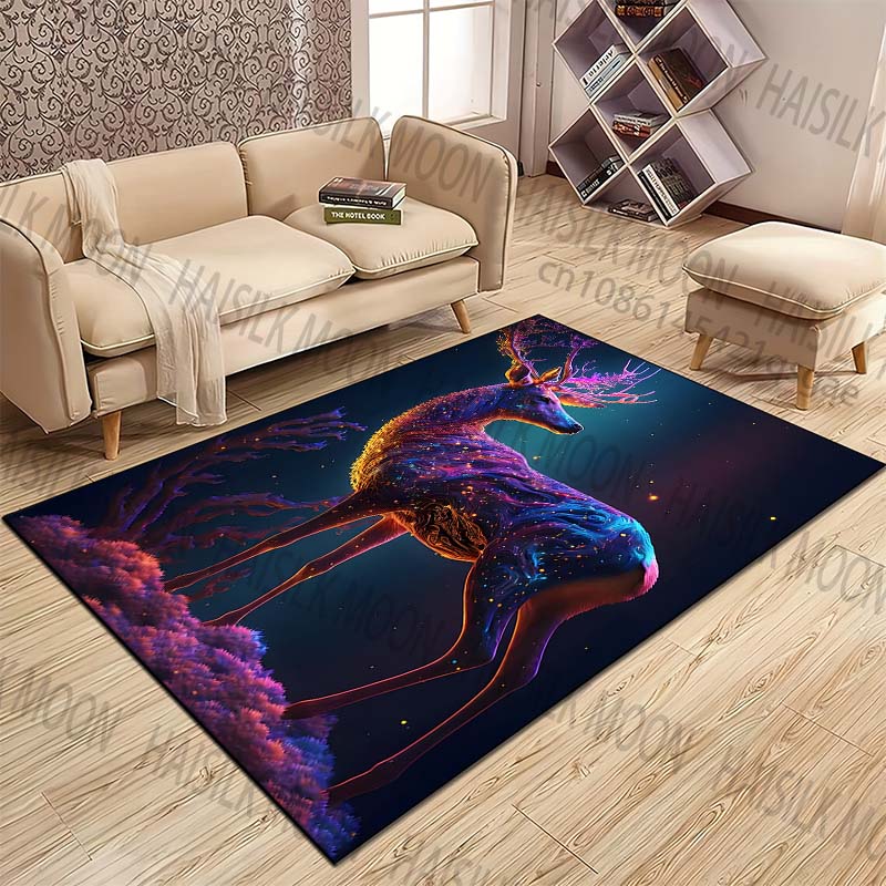 Glowing colorful deer dreamy starry background Carpet for Living Room Bedroom Bedside Floor Mat Cloakroom Play Mat Area Rug
