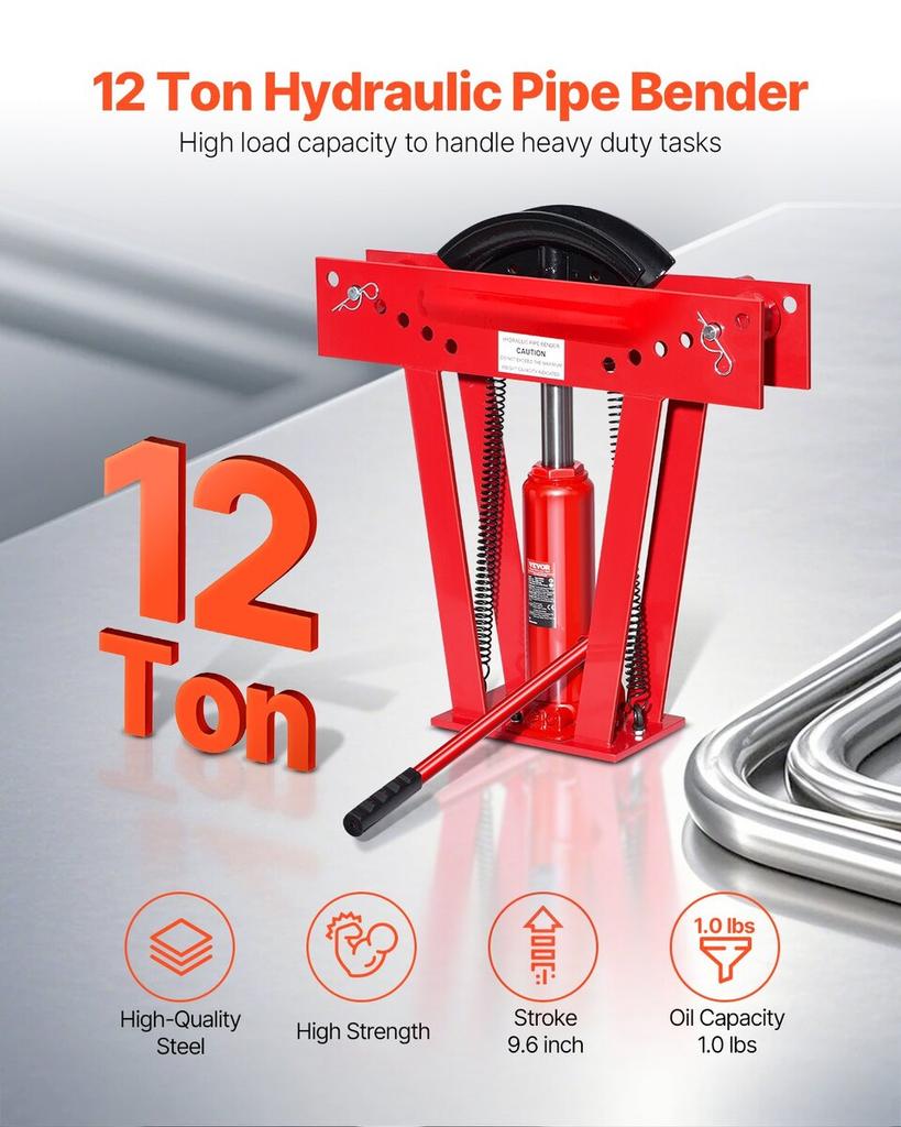 Hydraulic Pipe Bender, 12 Ton Manual Pipe Bending Tool with 6 Dies