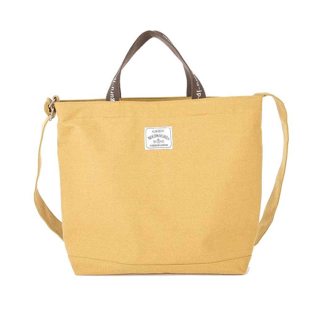 Kusguru Japan Women's Shoulder Tote Bag, Cat Print, 247518, Mustard