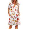 Women's Summer V-Neck Casual Beach Dresses Pod Short Sleeve Vintage Floral Print Dresses