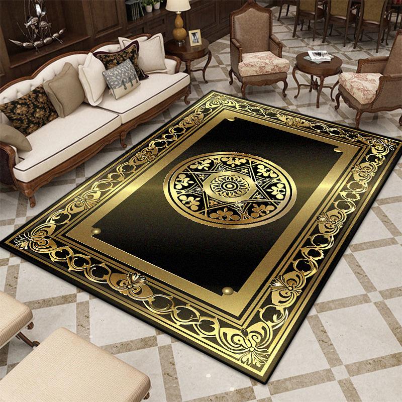 European Style Black Golden Carpet Living Room Luxury Decor Soft Fluffy Washable Rug Bedroom Bedside Antiskid Floor Mat Foldable
