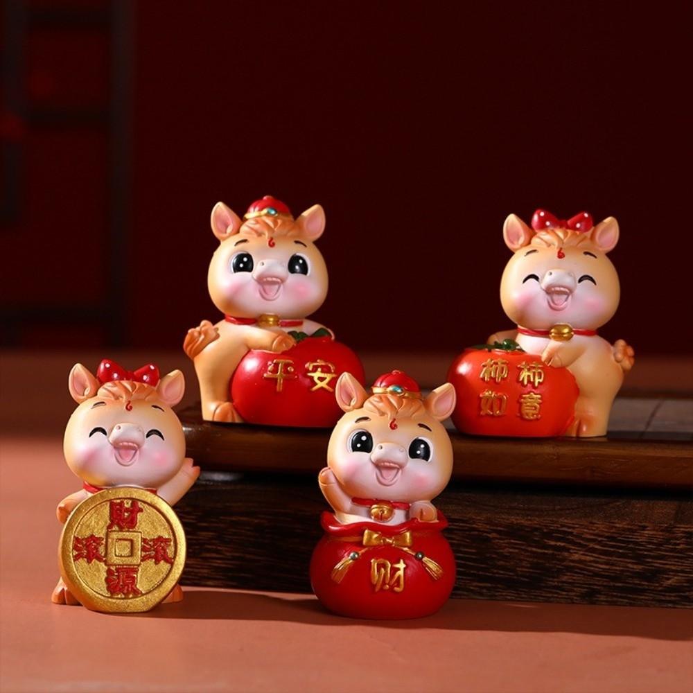 Cute 2026 Horse Year Mascot Resin Horse Figures Ornament Funny Horse Statue  Chinese New Year