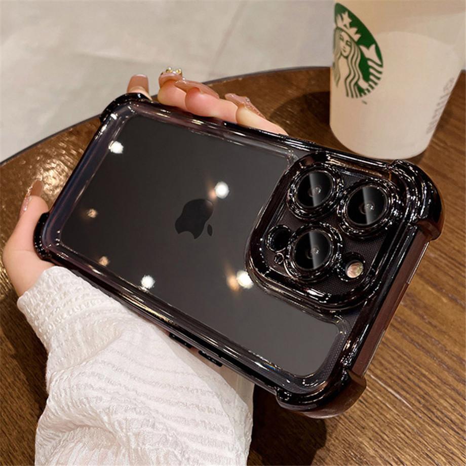 Luxury Electroplate Shockproof Phone Case For iPhone 15 14 13 12 11 Pro Max Plus Lens Protection Bumper Transparent Back Cover