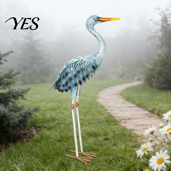 Weatherproof Patio Decoration Blue Heron Garden Statues, Metal Cranes Decor, Sculpture Yard Outdoor Ornament Art, Bird Lawn Ornaments for Backyard