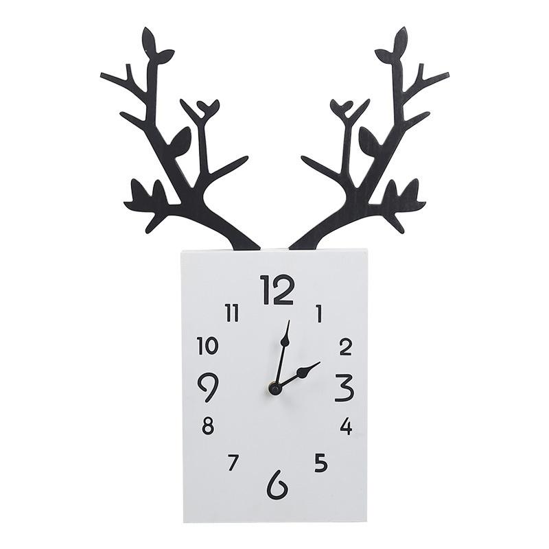 Nordic Minimalist Creative Antlers Wooden Clocks Home Living Room Room Wall Decoration Square Wall C