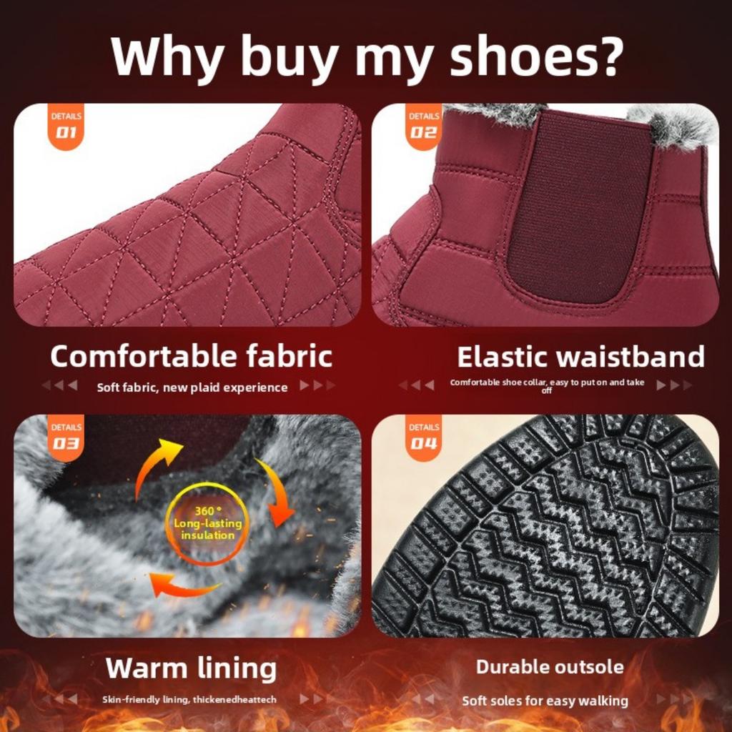 Women's Snow Boots, Winter Cotton Shoes, Cold Resistant and Warm Cotton Boots with Thick Fleece, Versatile Women's Shoes