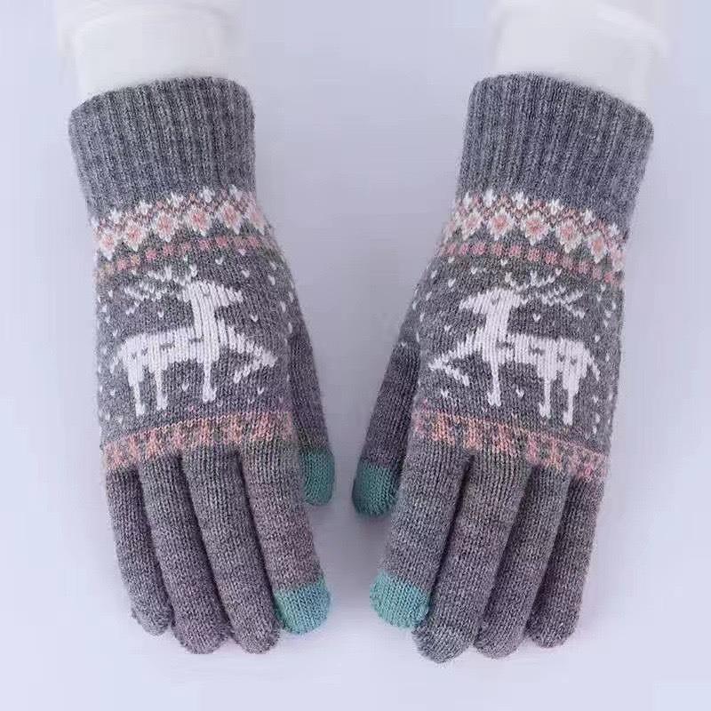 Winter Touch Screen Gloves Warm Lined Texting Glove Christmas Deer Gloves Elastic Cuff Knit Gloves for Women