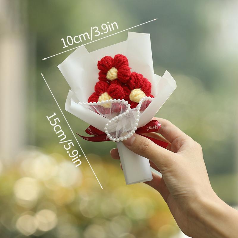Kitting Flower Bouquet Crochet Flower Artificial Woven Flower Wedding Guests Gifts Teacher's Day Christmas Gifts
