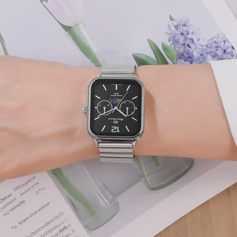 Cassie Moon Phase Quartz Watch: Stainless Steel, Waterproof, Unisex, Square Design