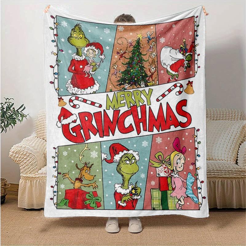 1Pc Grinchmas Festive Characters Blanket Soft And Comfortable Casual Warm Camping Travel Christmas Halloween Gift M921590