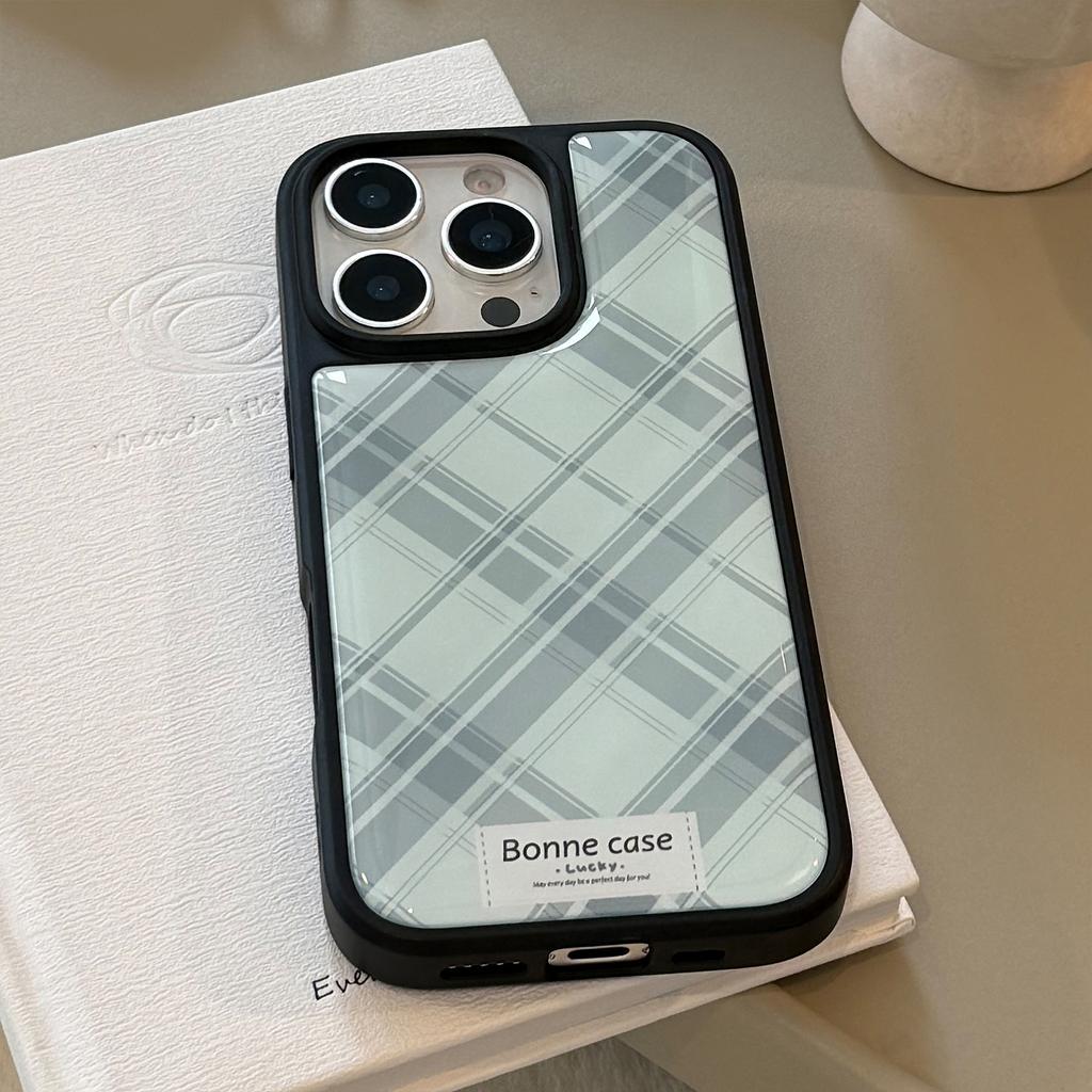 Suitable for vintage green plaid patterns16Apple17promax Phone case iphone15Epoxy anti-drop protection13Hard11Korean Style